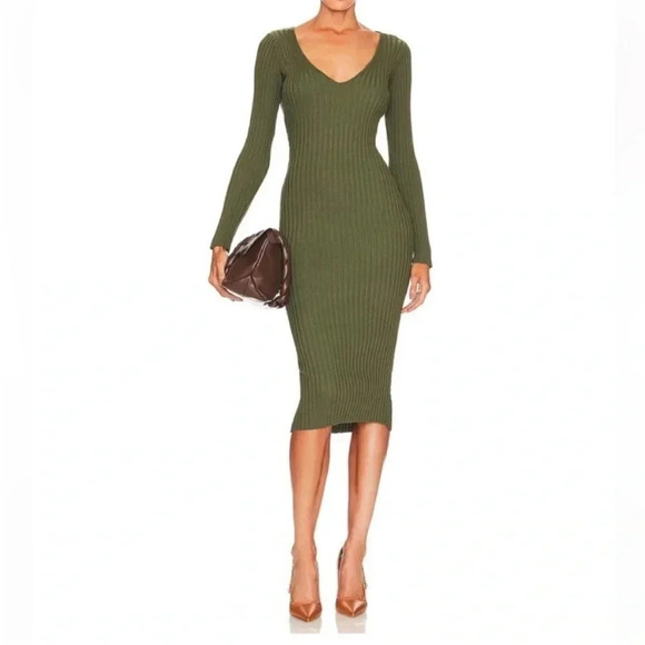 Revolve NBD Bekah Olive green knit midi dress